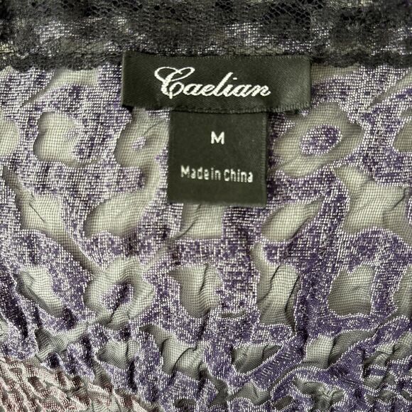 Women M Burnout Velvet Open Front Cardigan Lace Trim Fairy Goth Witchy Boho - Picture 8 of 8